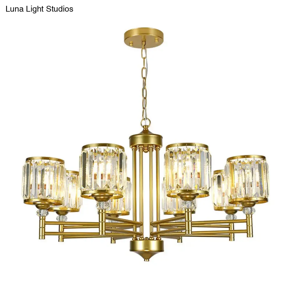 Contemporary Crystal Radial Hanging Chandelier - Brass Finish - 3/6/8 Lights - Bedroom Lighting