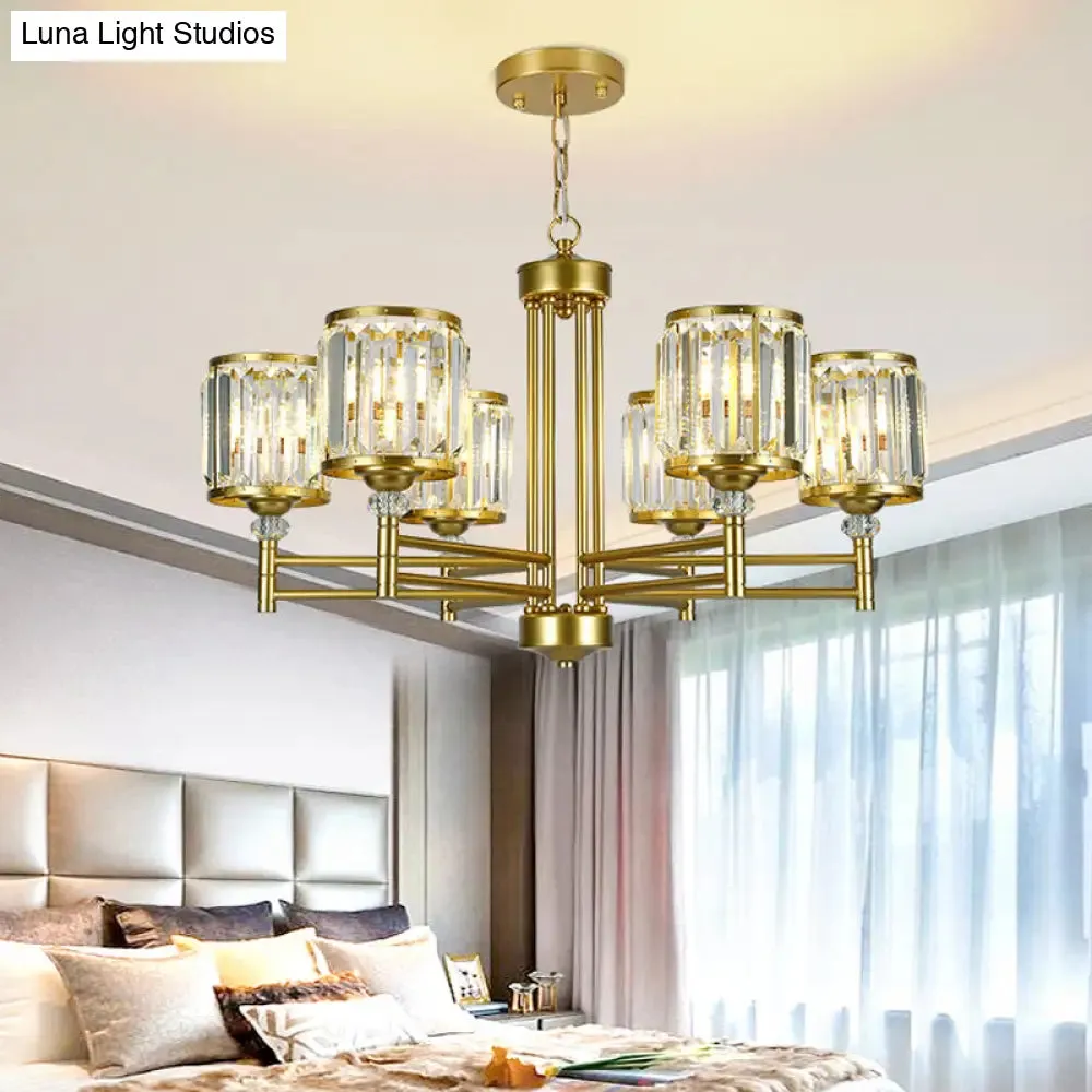 Contemporary Crystal Radial Hanging Chandelier - Brass Finish - 3/6/8 Lights - Bedroom Lighting