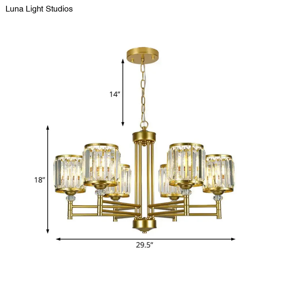 Contemporary Crystal Radial Hanging Chandelier - Brass Finish - 3/6/8 Lights - Bedroom Lighting