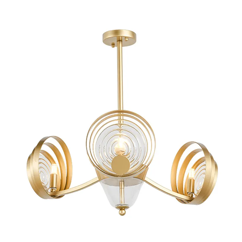 Contemporary Gold Crystal Pendant Chandelier with Swirling Design - 3-Head - Ideal for Living Room