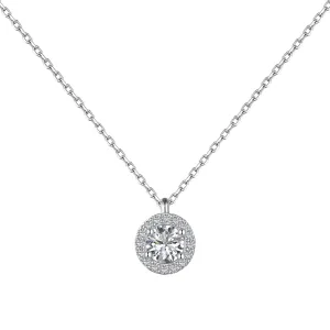 Cubic Zirconia Round Brilliant Halo Pendant Necklace