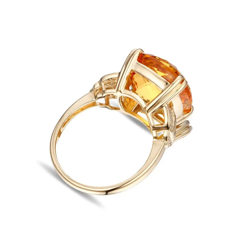 Cushion Flawless  8.20ct Citrine 14k Yellow Gold Diamond Ring