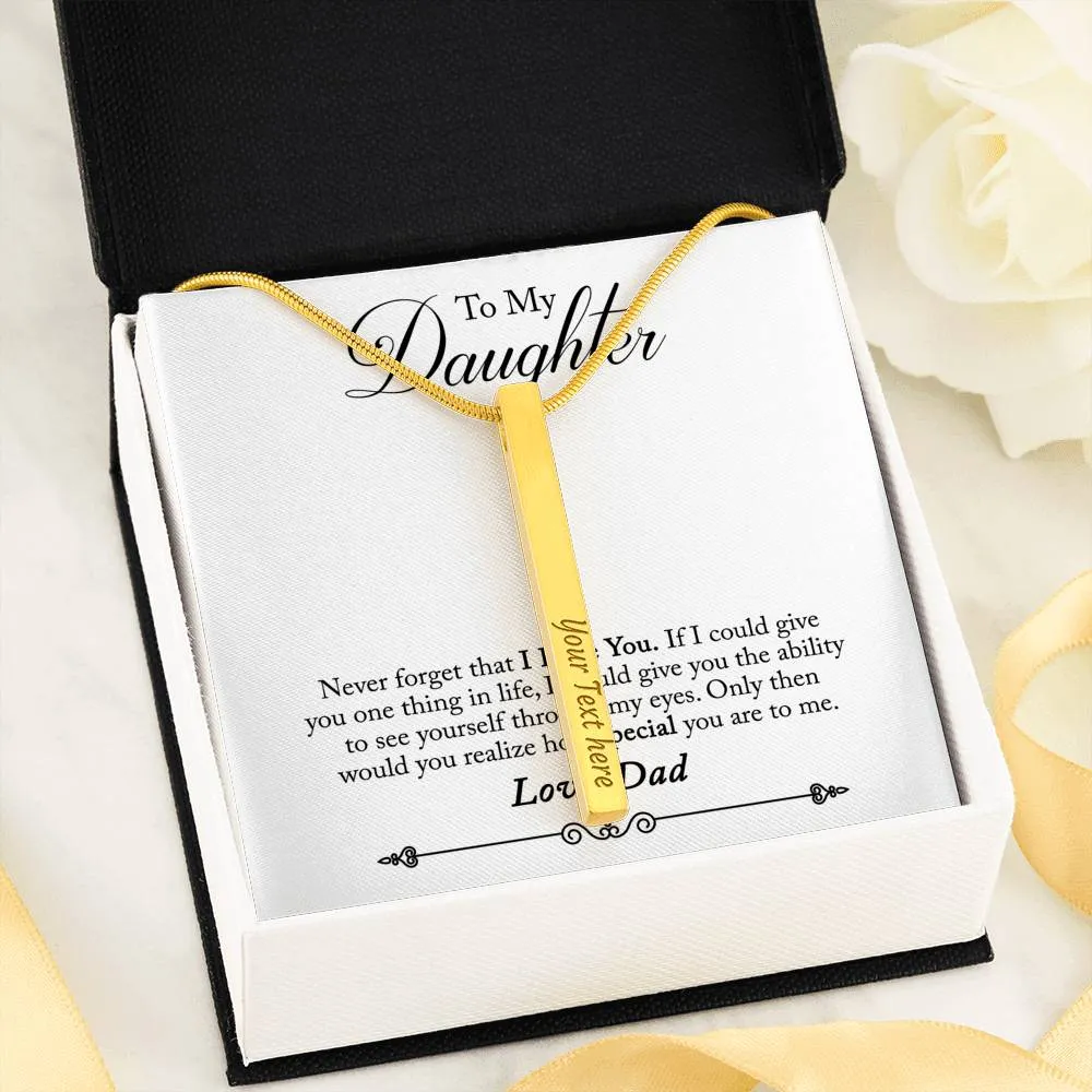 Custom 4 Sided Stick Bar Necklace -With I Love You Message Card Gifts For Daughter From Dad