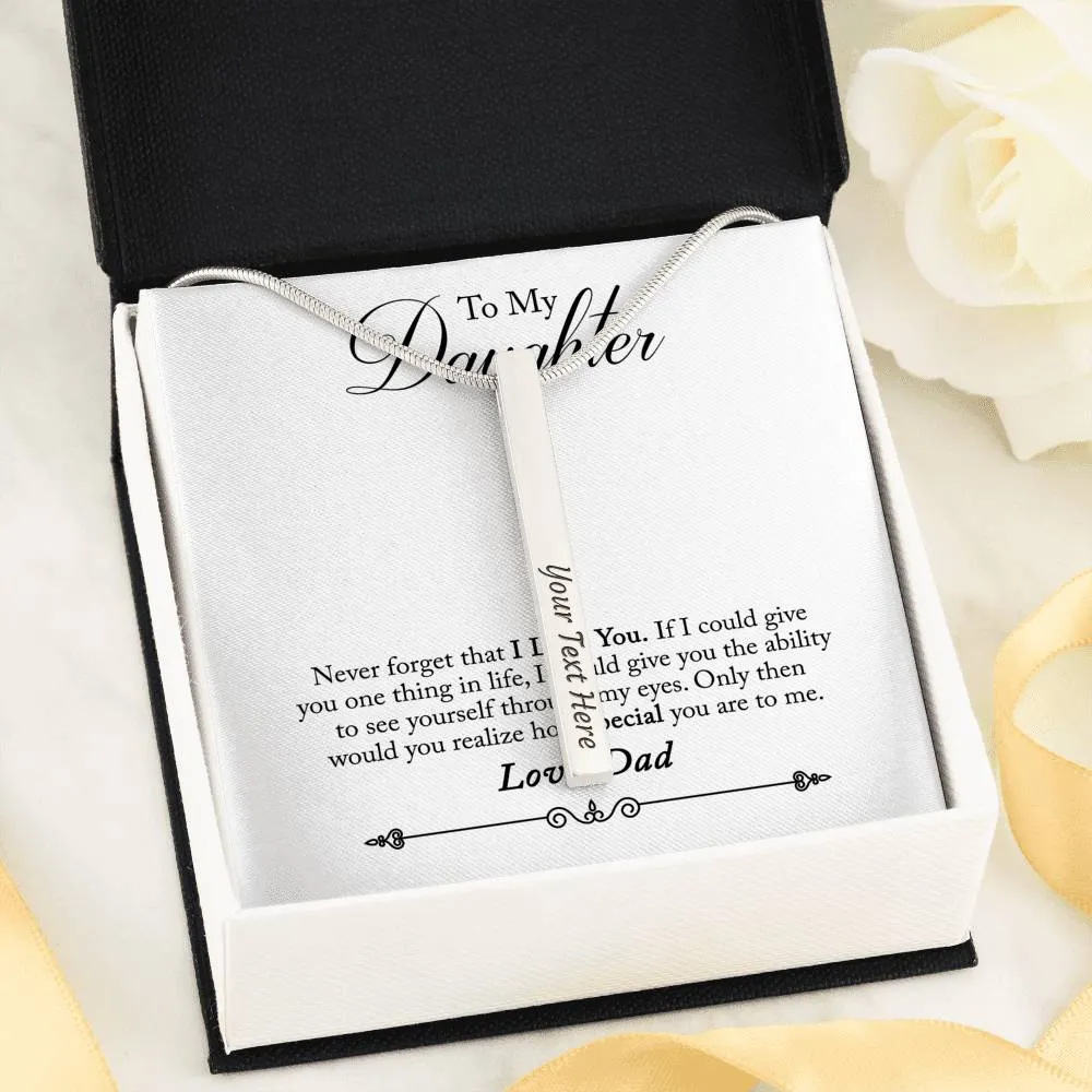 Custom 4 Sided Stick Bar Necklace -With I Love You Message Card Gifts For Daughter From Dad