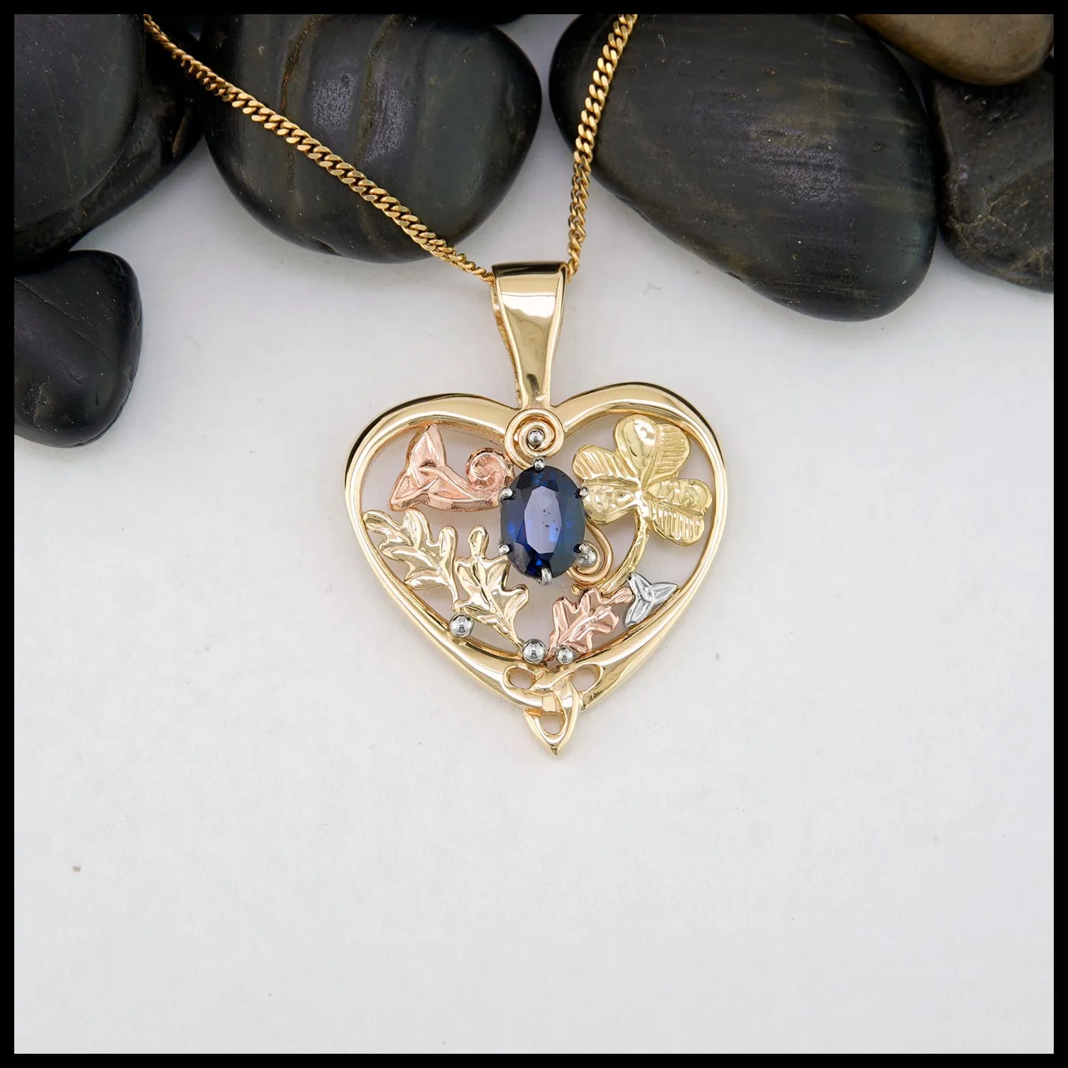 Custom Sapphire Celtic Heart Pendant