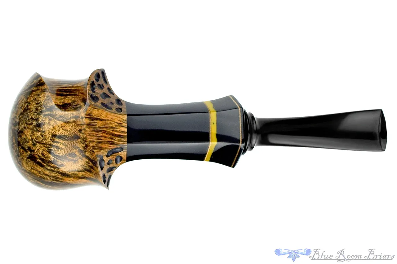 Daniel Mustran Pipe Bent Spot Carved Blowfish with Acrylic Resin and Exotic Wood