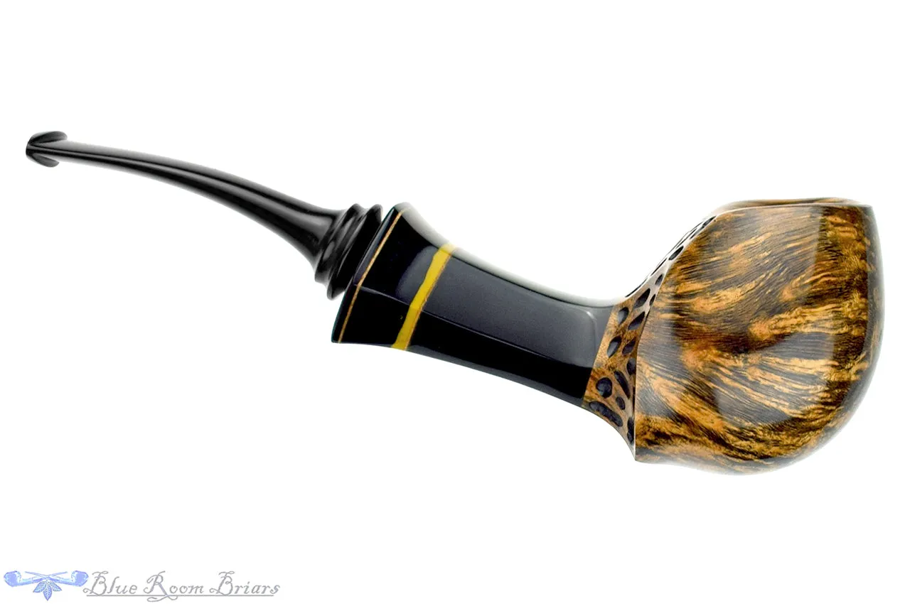 Daniel Mustran Pipe Bent Spot Carved Blowfish with Acrylic Resin and Exotic Wood