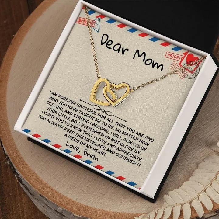 Dear Mom Interlocking Necklace, Letter From Son or Daughter to Mom Necklace, Gift for Mom, Mother's Day Gift