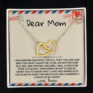 Dear Mom Interlocking Necklace, Letter From Son or Daughter to Mom Necklace, Gift for Mom, Mother's Day Gift