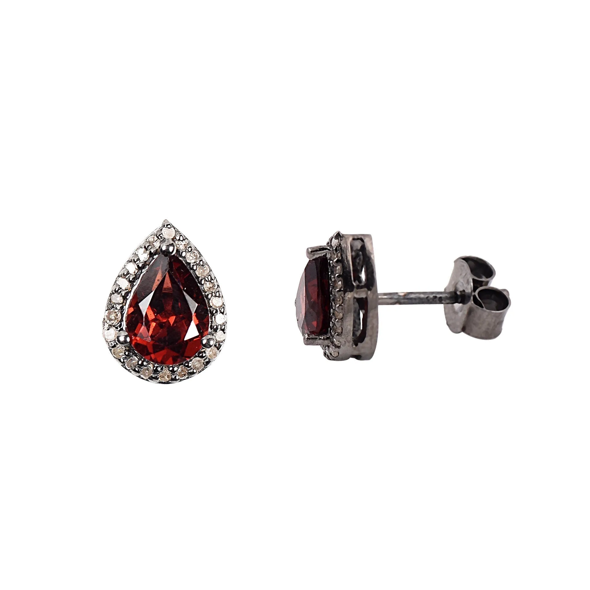 Diamond, Garnet Pears Studs