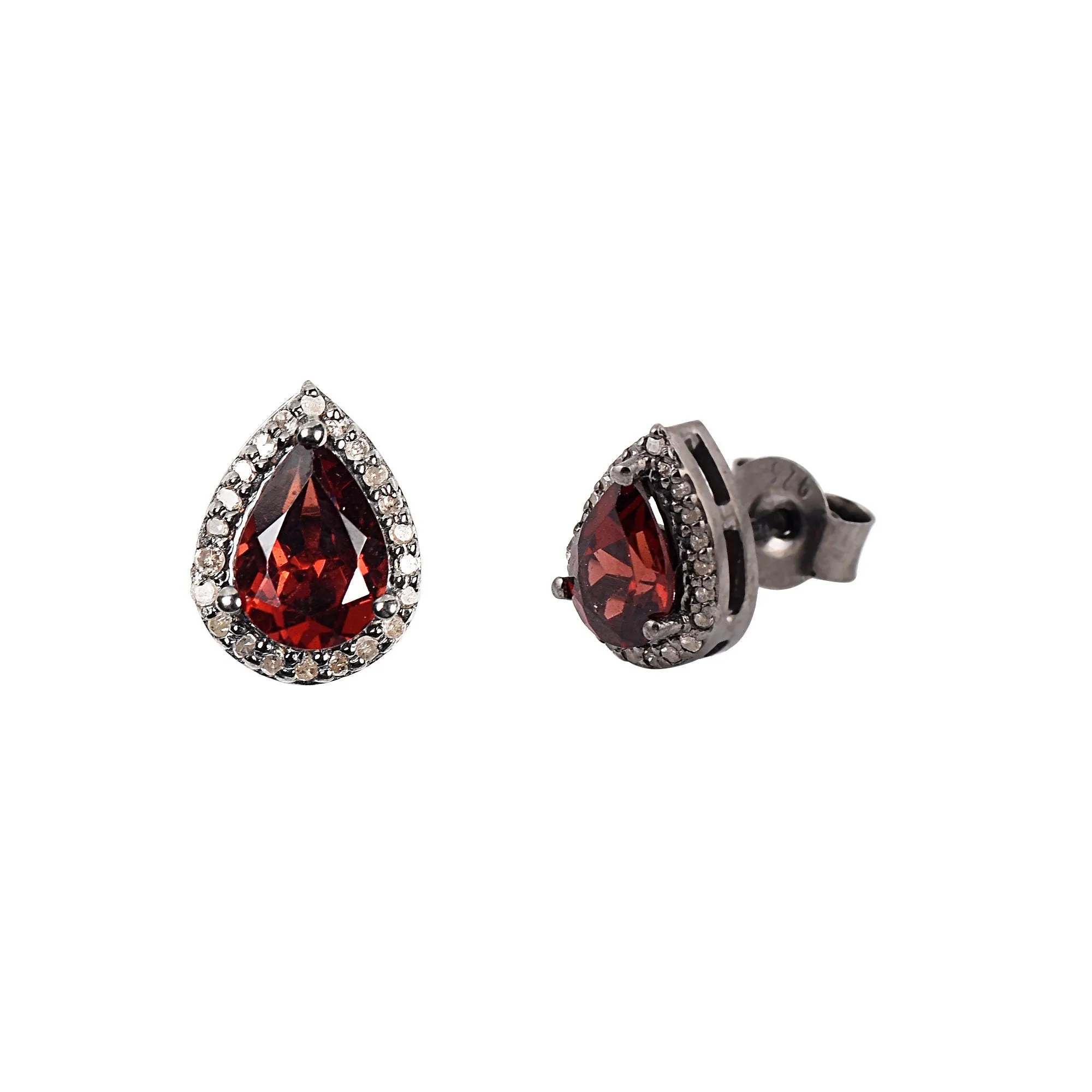 Diamond, Garnet Pears Studs