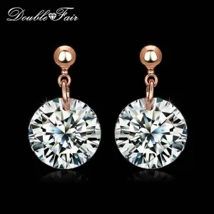 Double Fair Simple OL Style Cubic Zirconia Stud Earrings For Women Rose Gold Color Fashion CZ Wedding Jewelry Wholesale DFE153