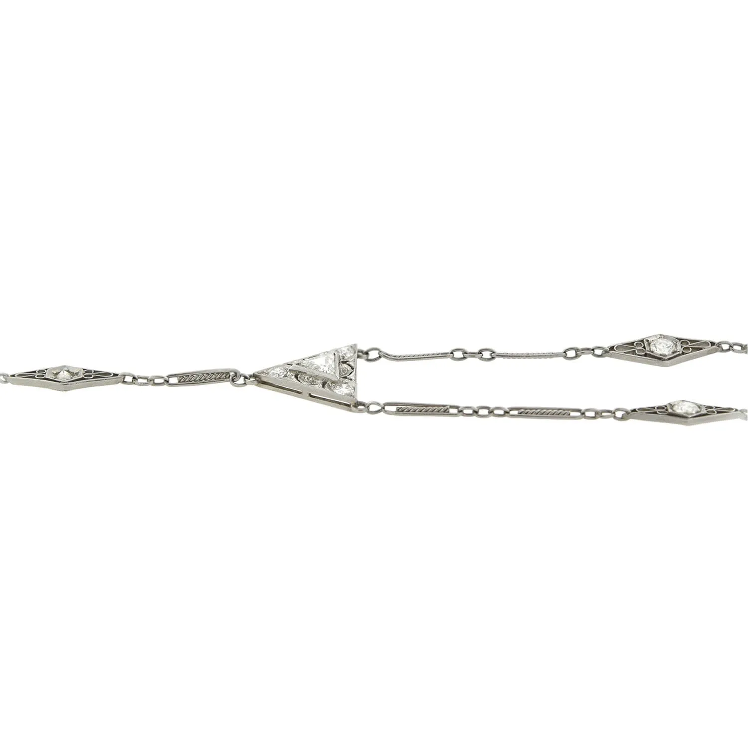 Edwardian Platinum Diamond Link Lorgnette Chain Necklace 1.75ctw