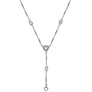 Edwardian Platinum Diamond Link Lorgnette Chain Necklace 1.75ctw