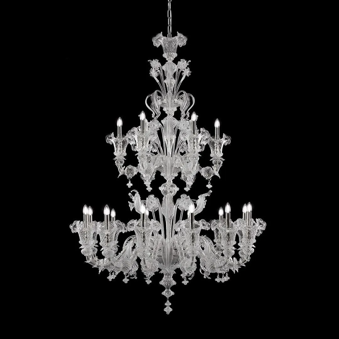 Elegant Multi Tier Clear Murano Chandelier with 12   6 Lights