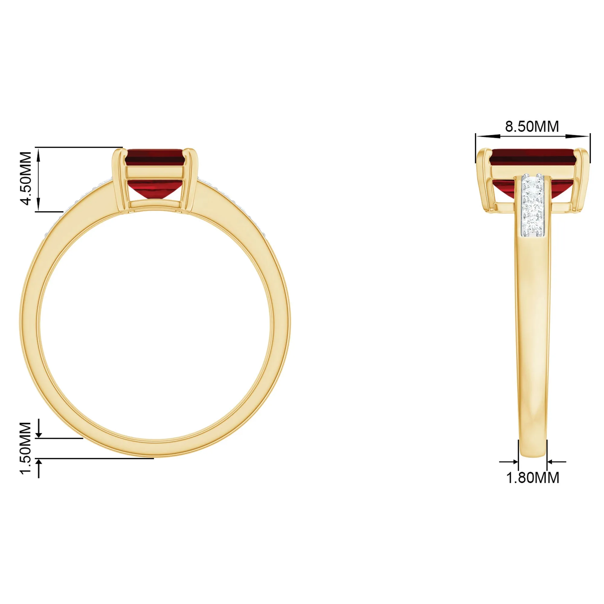 Emerald Cut Created Ruby Solitaire Ring with Diamond