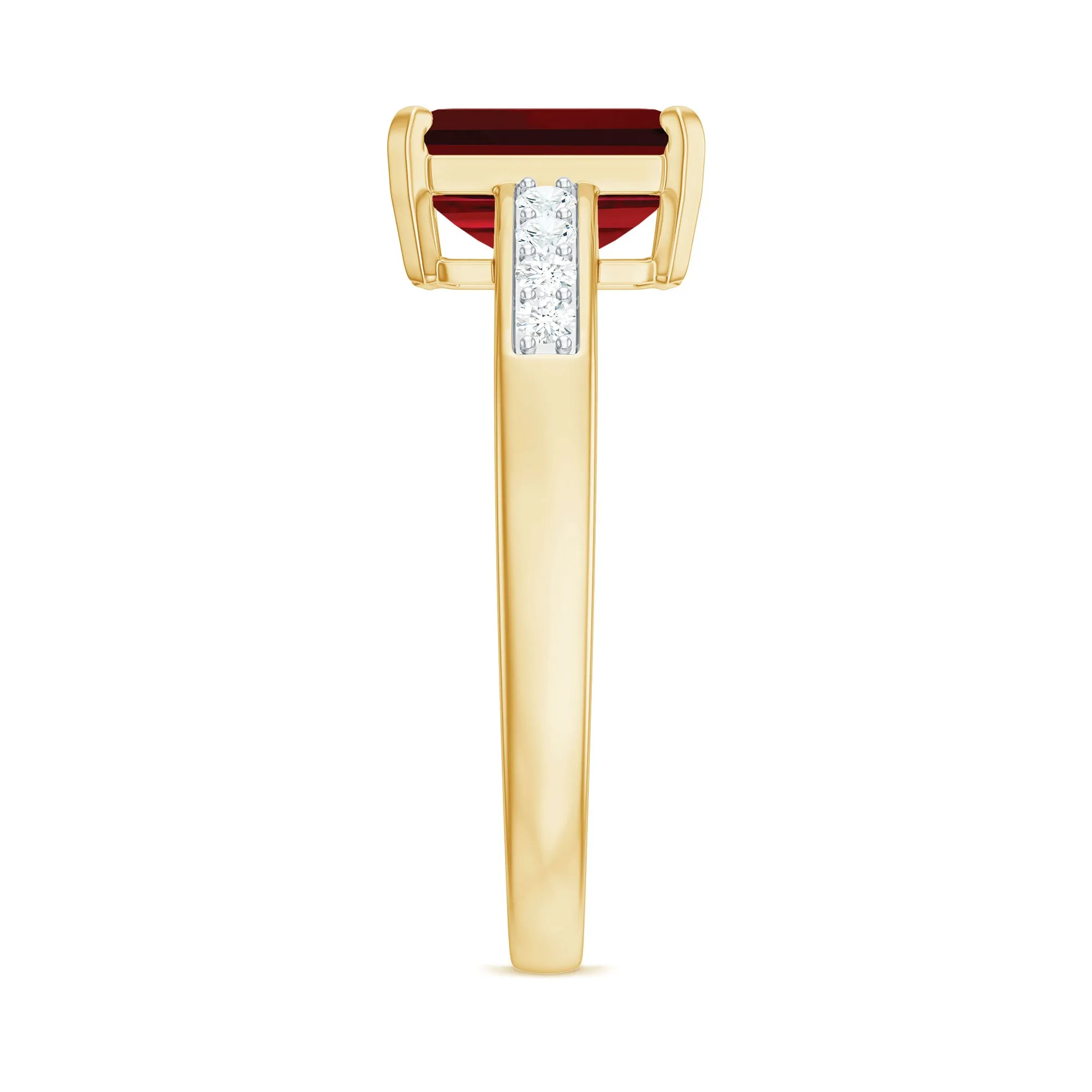 Emerald Cut Created Ruby Solitaire Ring with Diamond