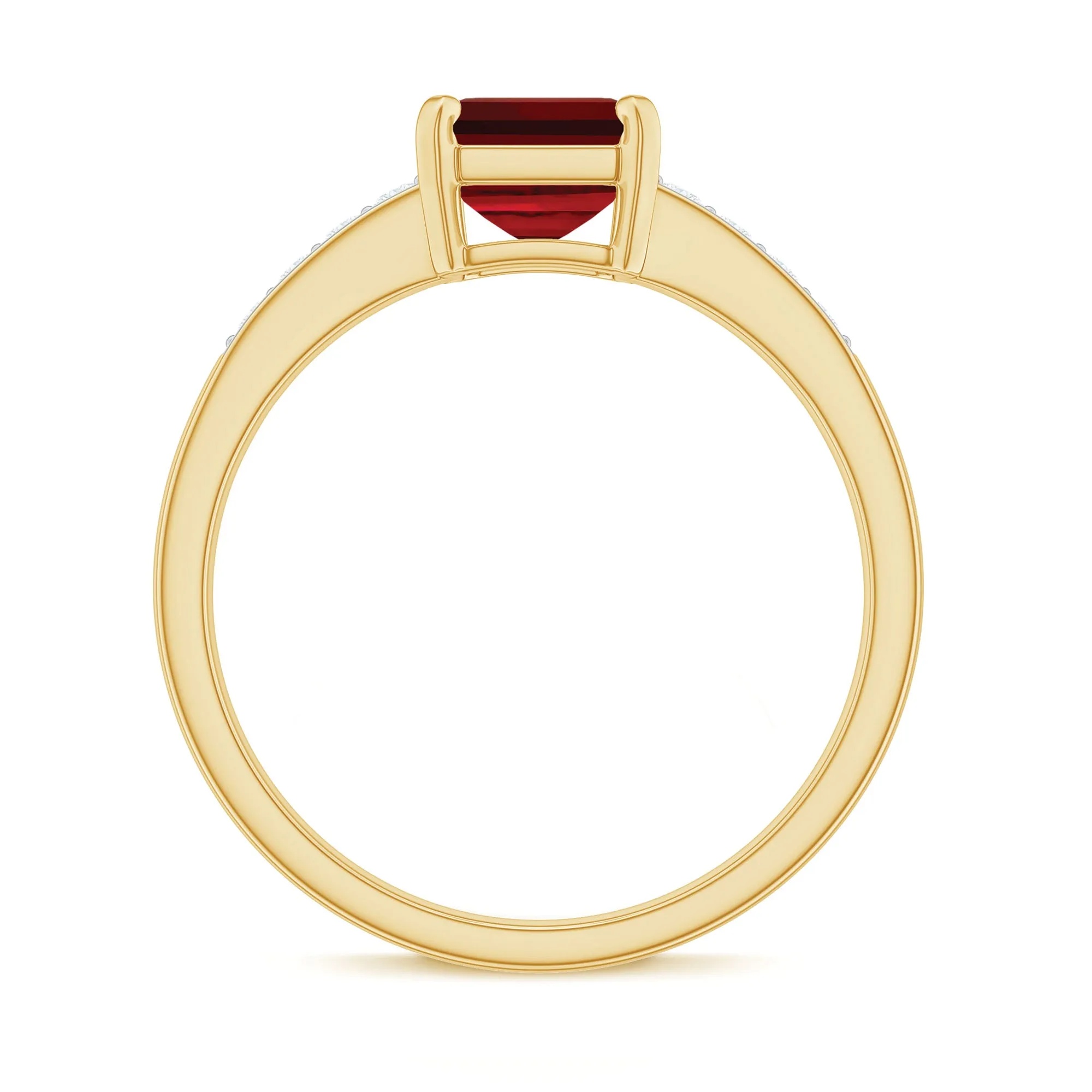 Emerald Cut Created Ruby Solitaire Ring with Diamond