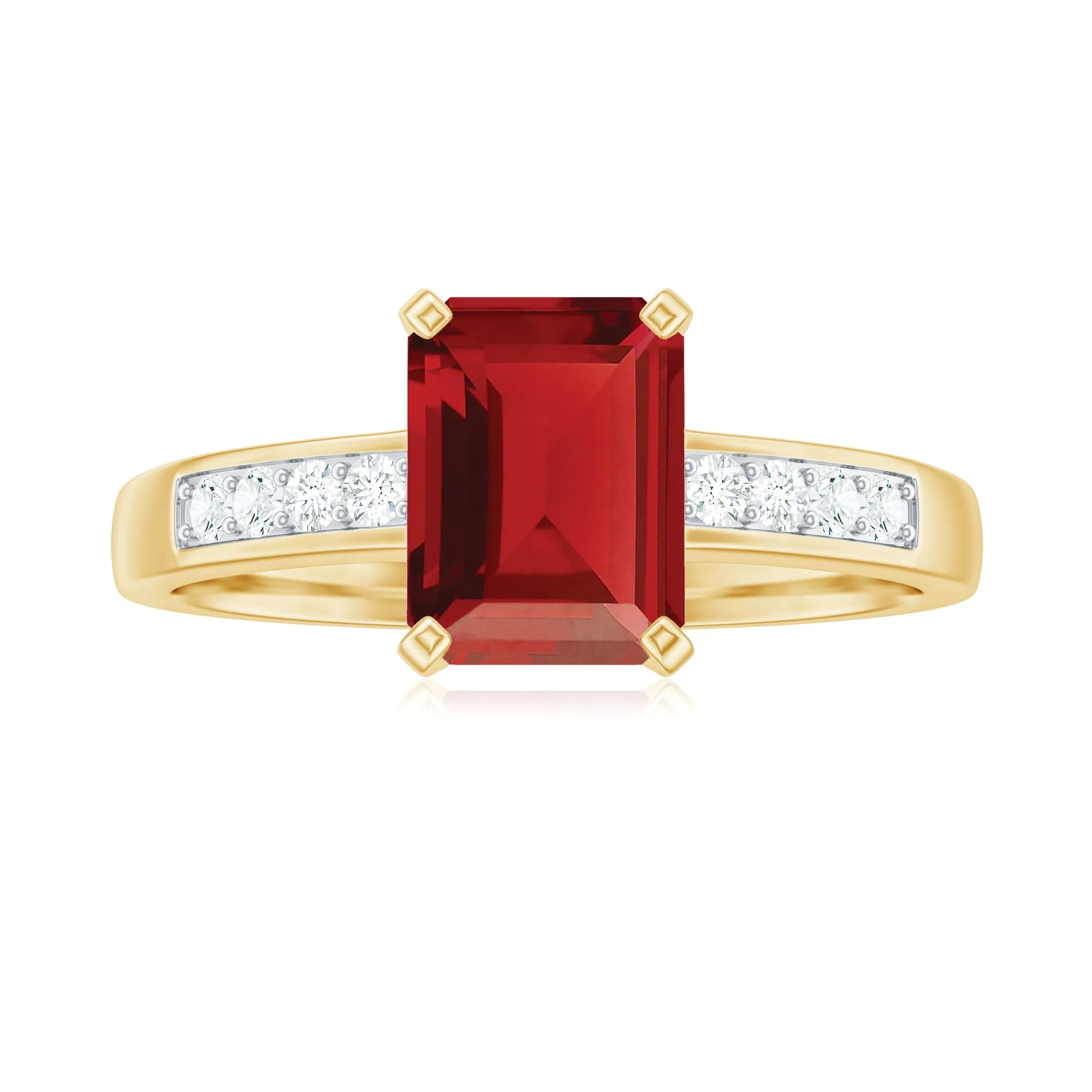 Emerald Cut Created Ruby Solitaire Ring with Diamond