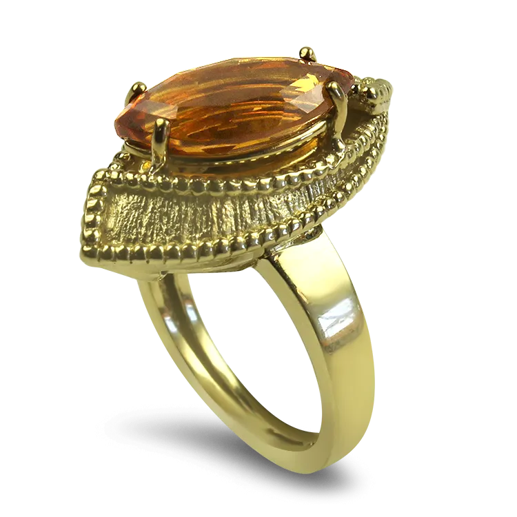 Estate 14K Yellow Gold Citrine Navette Ring