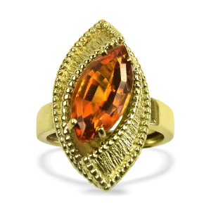 Estate 14K Yellow Gold Citrine Navette Ring