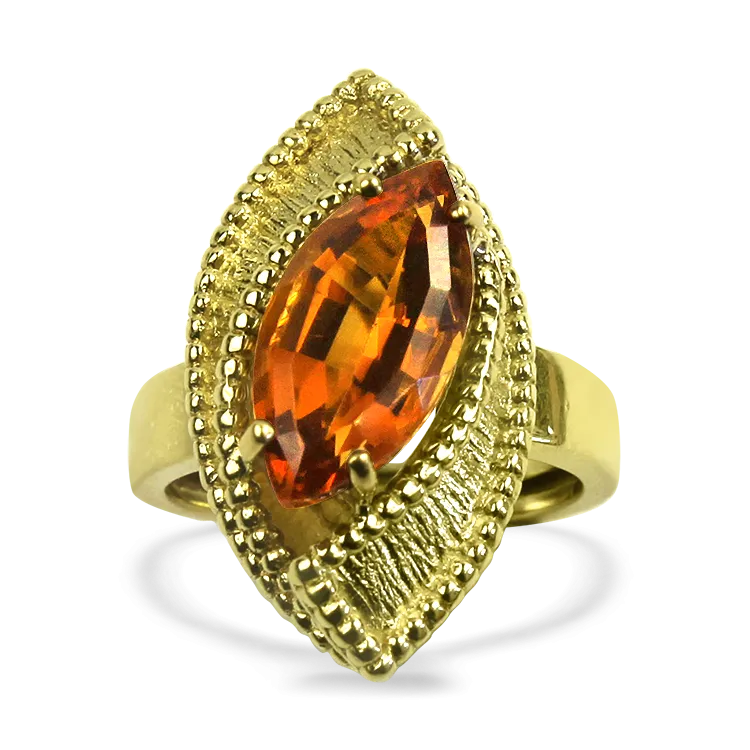 Estate 14K Yellow Gold Citrine Navette Ring