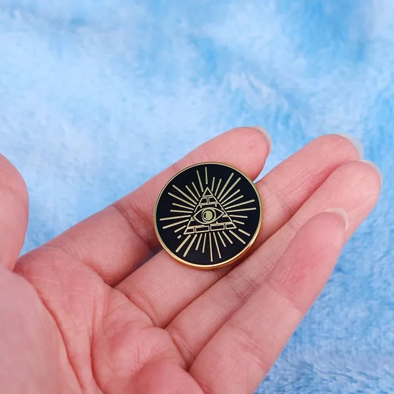 Eye Of Providence Brooch - Copper All Seeing Eye Black & Gold Enamel