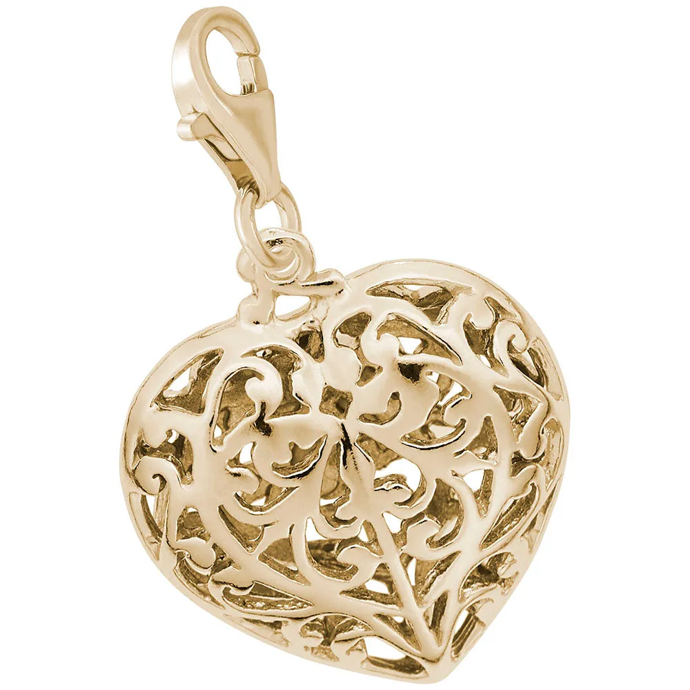 Filigree Heart Charm in Yellow Gold Plated