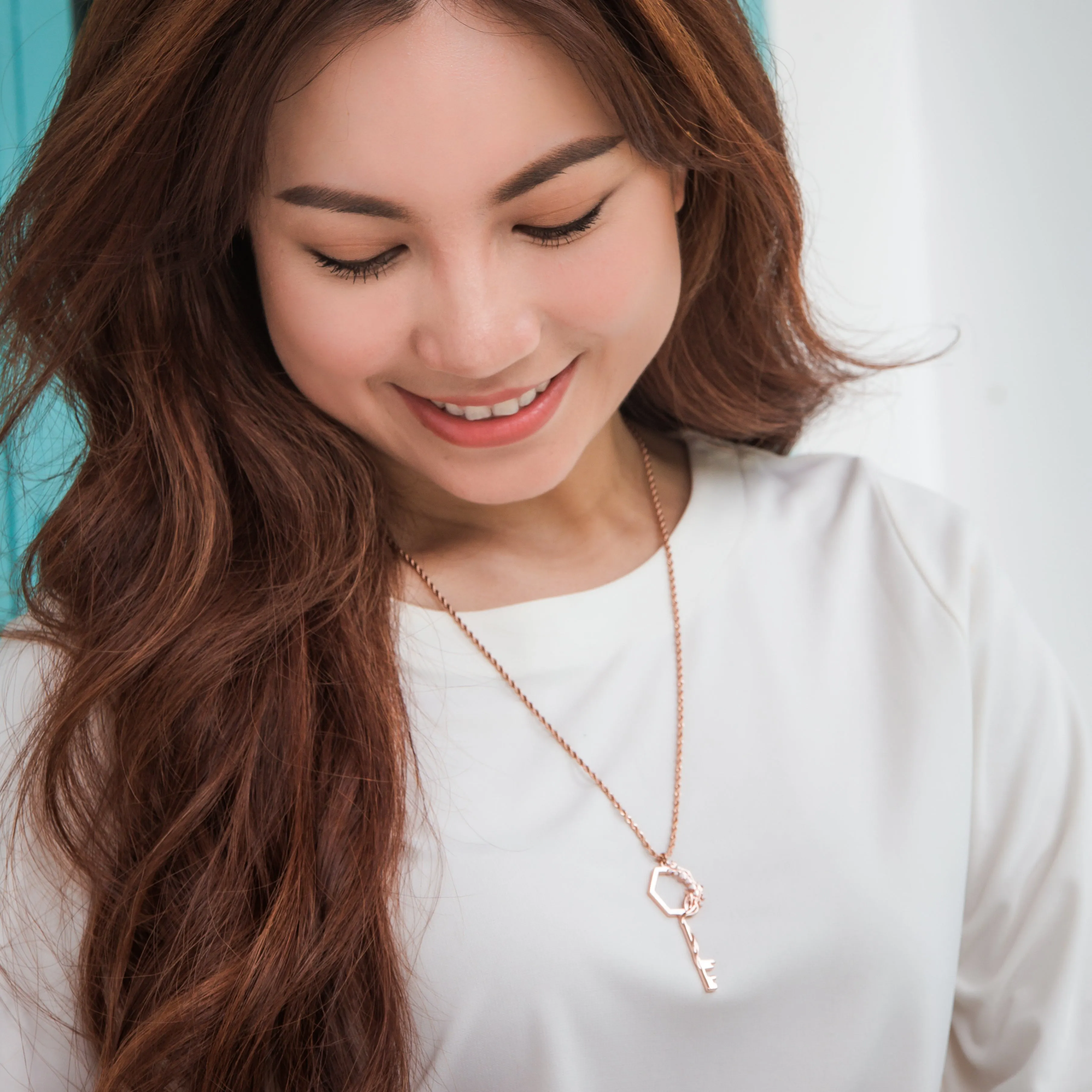 Floral Key Necklace - Rose Gold