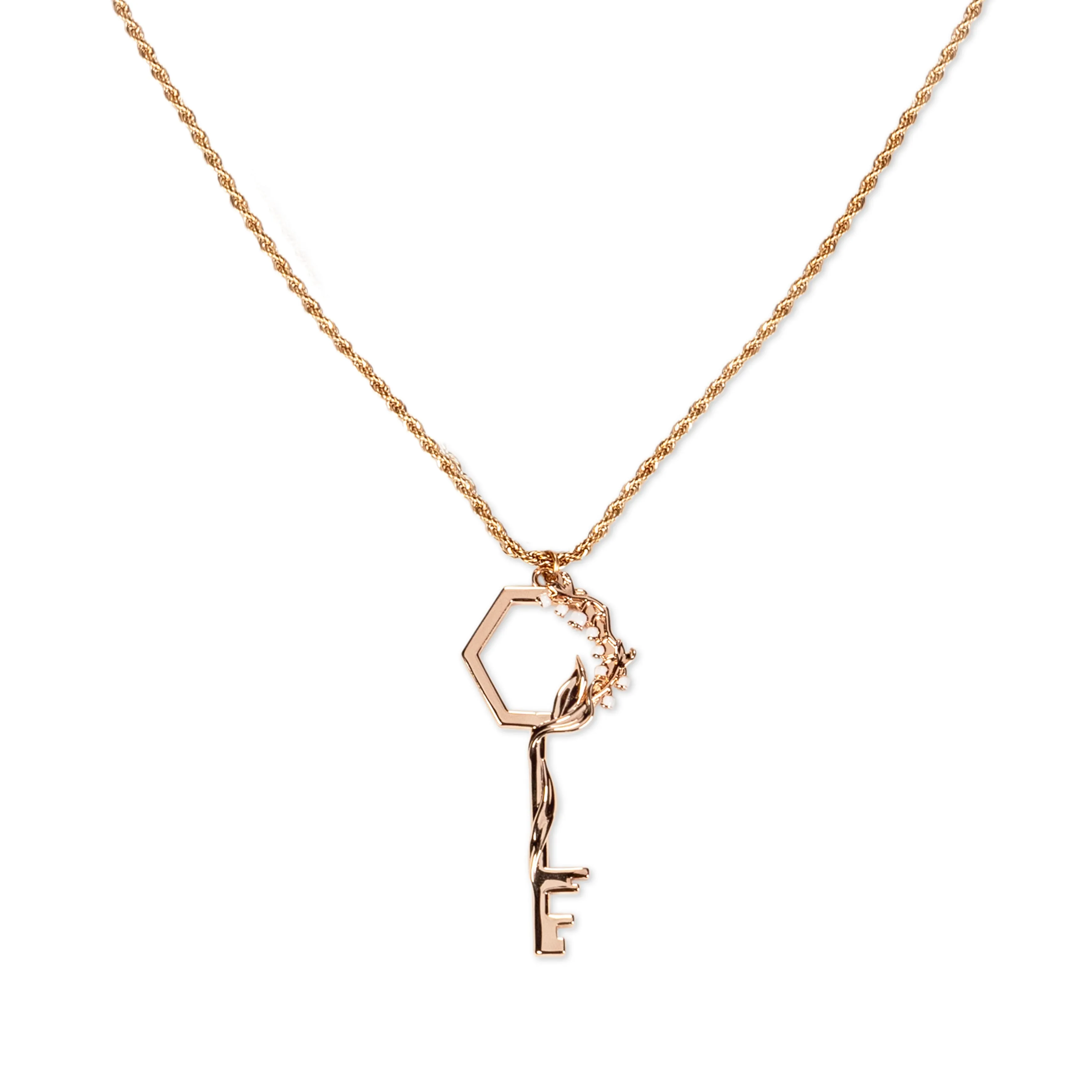 Floral Key Necklace - Rose Gold