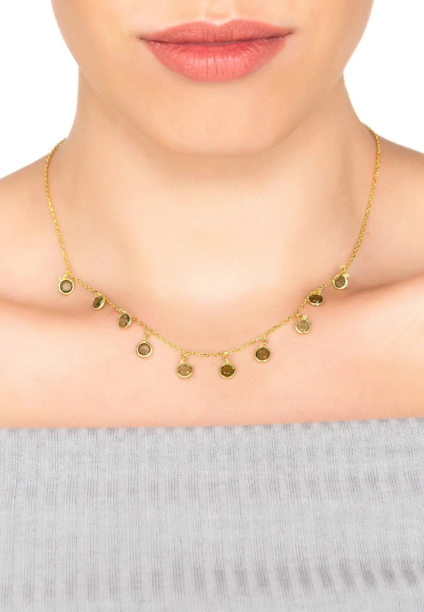 Florence Round Gemstone Necklace Gold Peridot