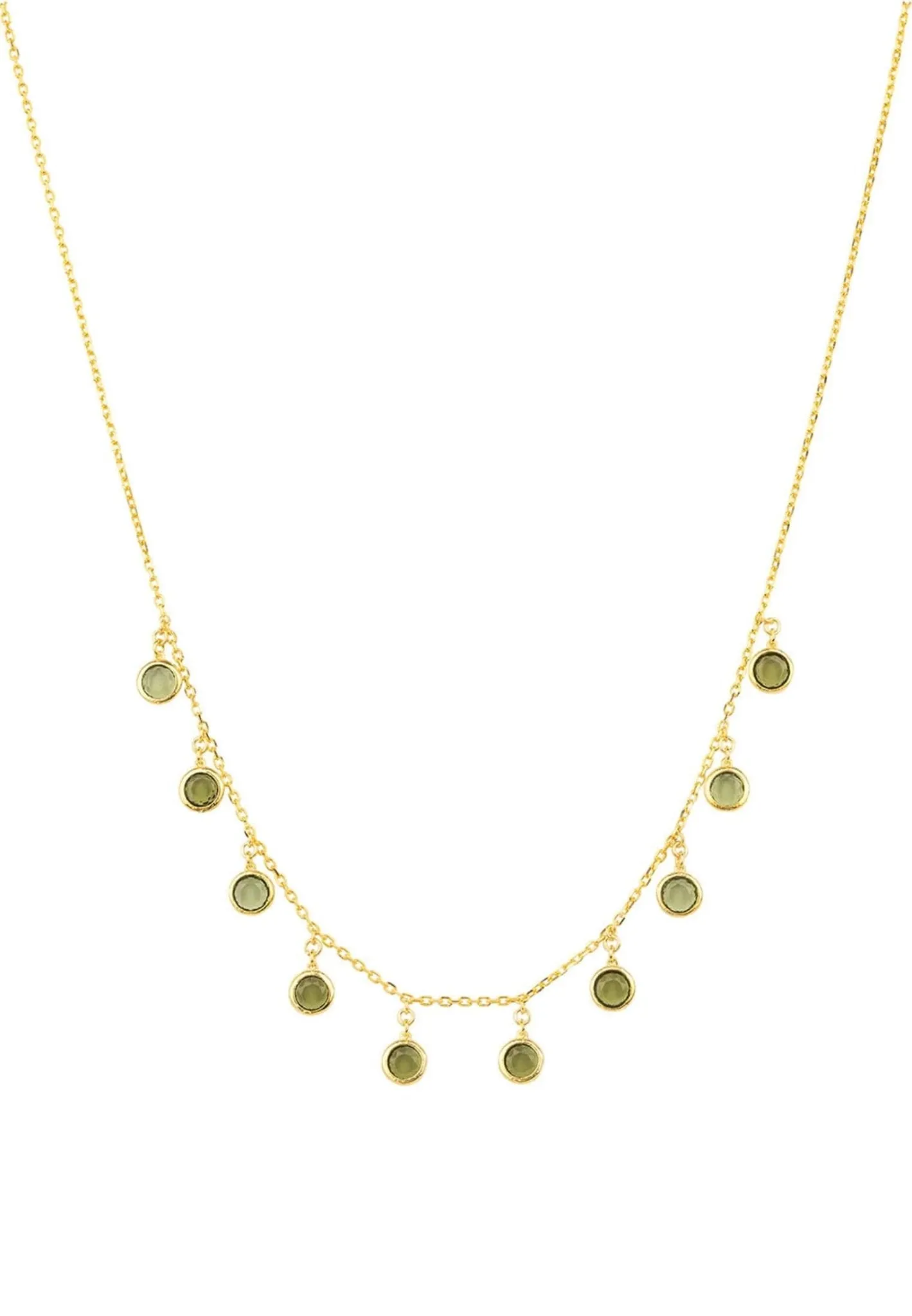 Florence Round Gemstone Necklace Gold Peridot