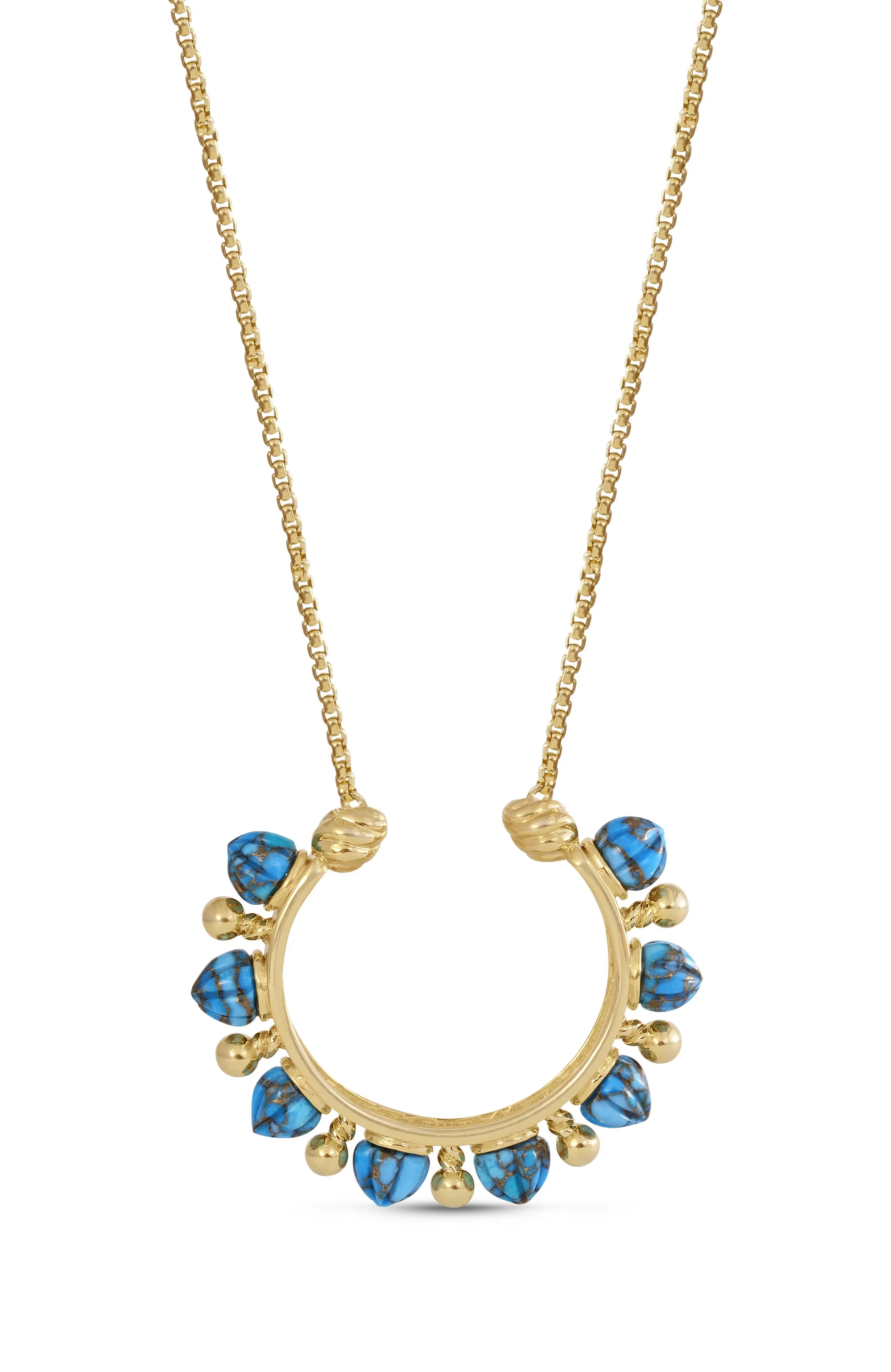 Free Spirit Turquoise & Pearl Diamond Necklace in 14K Yellow Gold Plated Sterling Silver