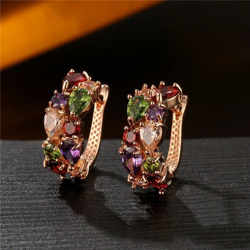 FYM Mona Lisa Luxury Rose Gold Color Multicolor Hoop Earrings For Women with Colorful Zircon Crystal Jewelry Statement Earrings