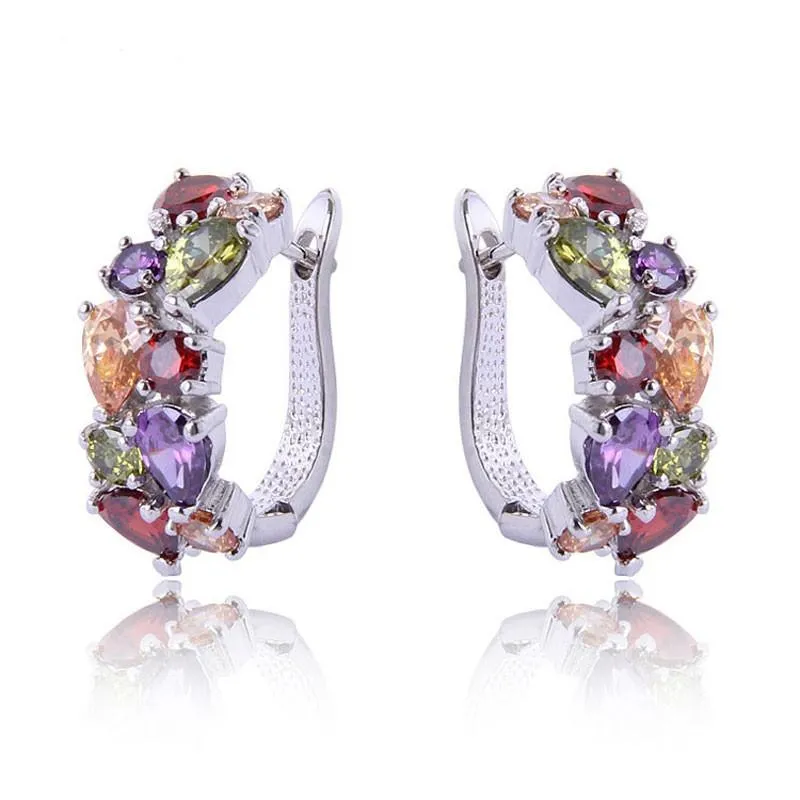 FYM Mona Lisa Luxury Rose Gold Color Multicolor Hoop Earrings For Women with Colorful Zircon Crystal Jewelry Statement Earrings