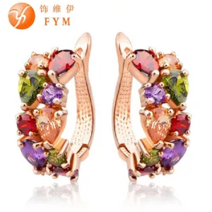 FYM Mona Lisa Luxury Rose Gold Color Multicolor Hoop Earrings For Women with Colorful Zircon Crystal Jewelry Statement Earrings