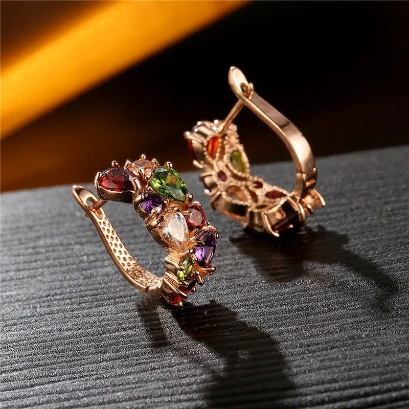 FYM Mona Lisa Luxury Rose Gold Color Multicolor Hoop Earrings For Women with Colorful Zircon Crystal Jewelry Statement Earrings