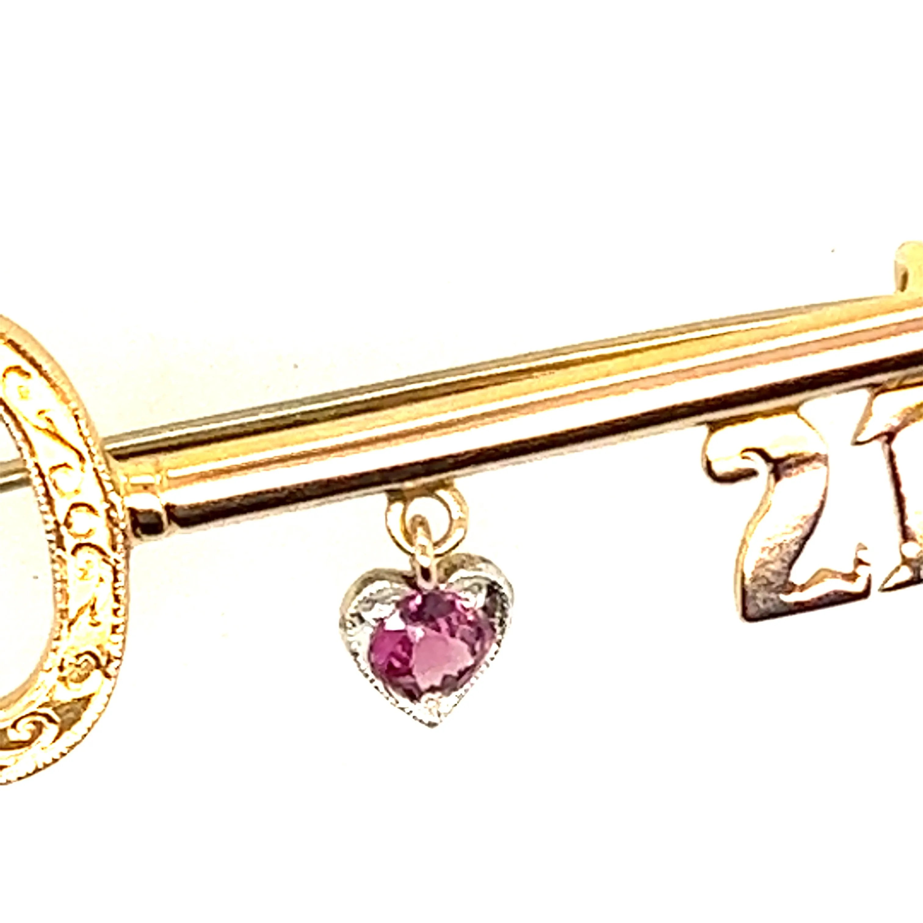 Garnet 21st Key Brooch 9ct Yellow Gold