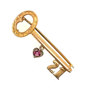 Garnet 21st Key Brooch 9ct Yellow Gold