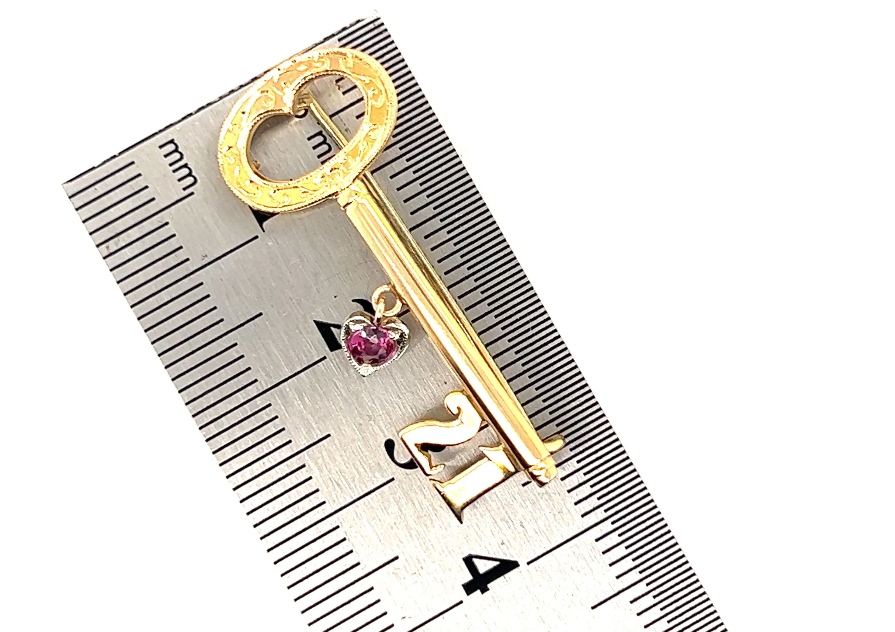 Garnet 21st Key Brooch 9ct Yellow Gold