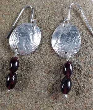 Garnet & Silver Disc Earrings