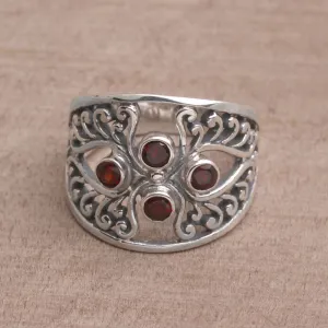 Garnet and Sterling Silver Cocktail Ring from Bali - Vine Queen | NOVICA