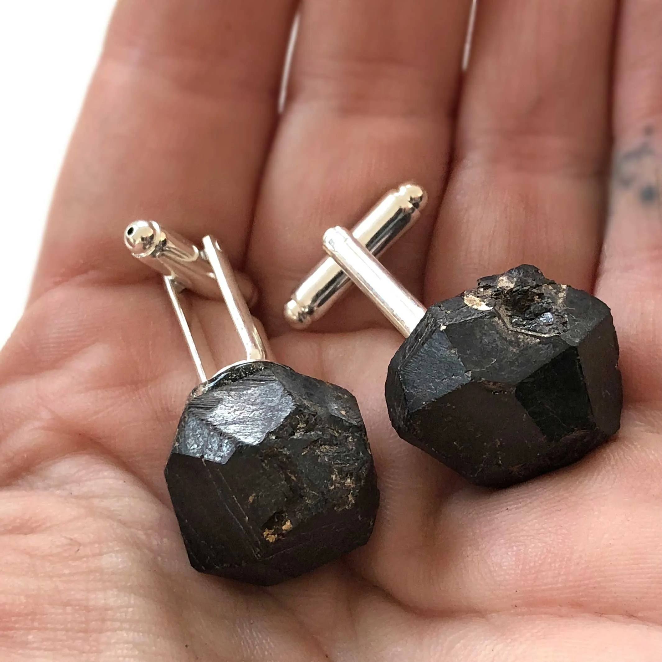 Garnet Cufflinks. Raw, rough crystal cuff links