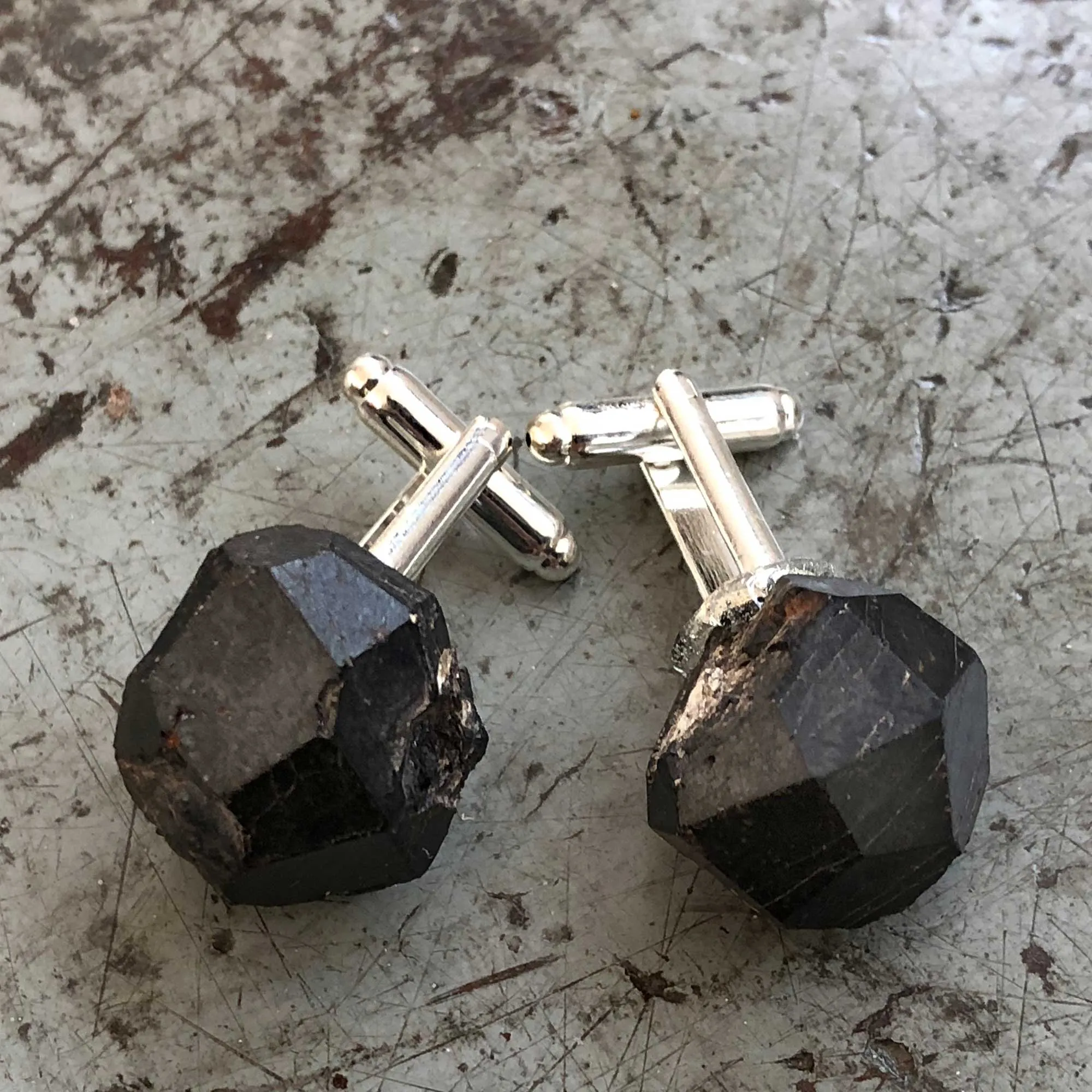 Garnet Cufflinks. Raw, rough crystal cuff links