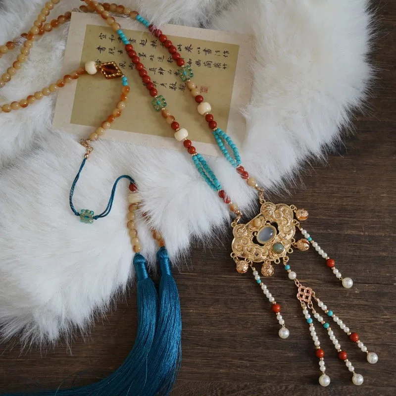 Ge Qu 歌曲 Melody Ming Dynasty Beaded Locket Back Cloud Tassel Necklace