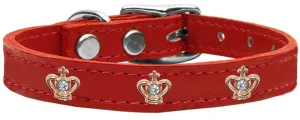 Gold Crown Widget Genuine Leather Dog Collar Red 20