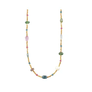 Gold Glass, Tourmaline, Sapphire, Pearl, Apatite and Kyanite Necklace