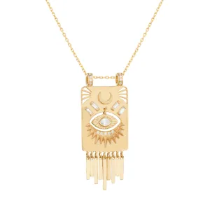 Gold Plate and Dangling Eye Diamond Necklace