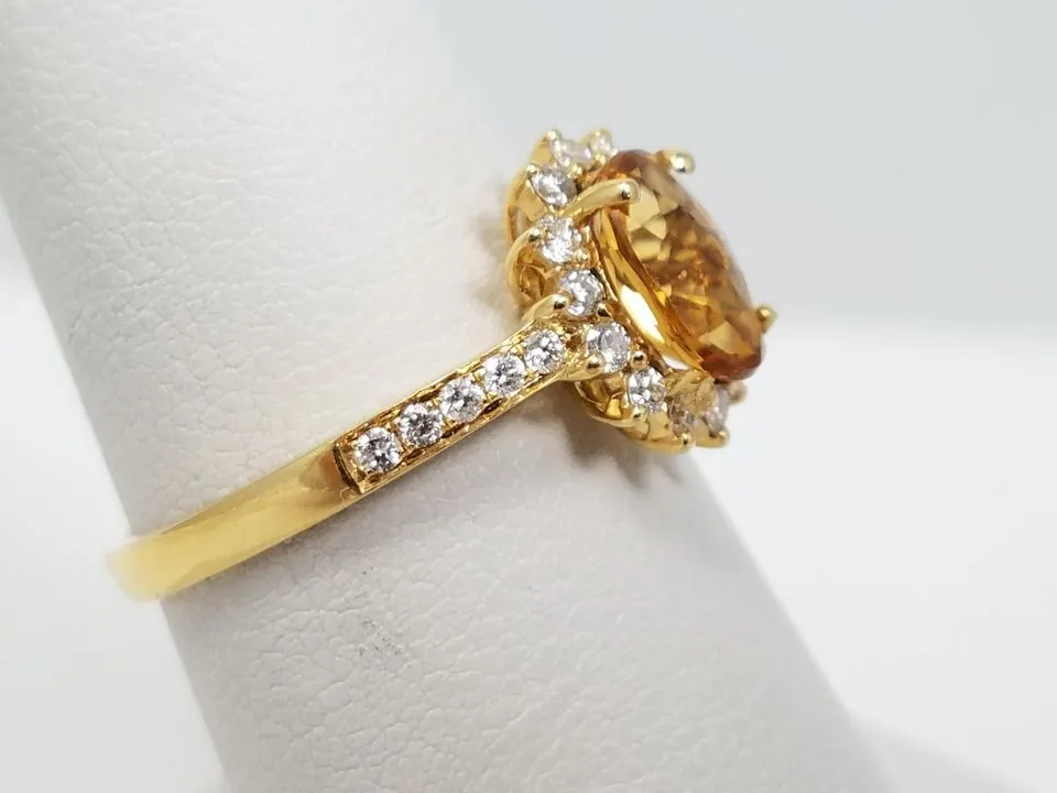 Golden Natural Citrine   Diamond 18k Yellow Gold Ring