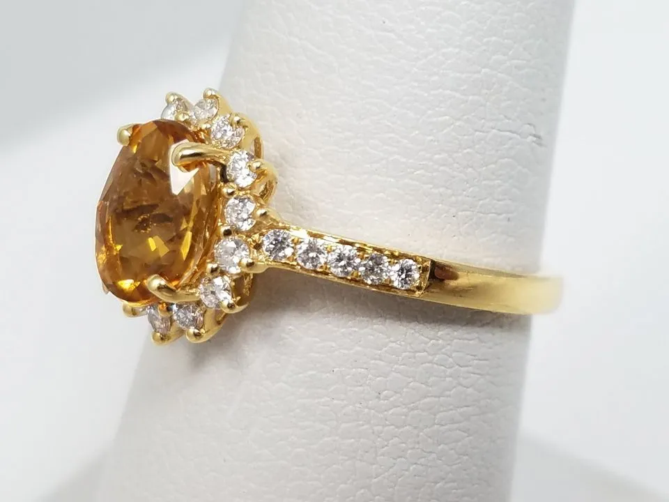 Golden Natural Citrine   Diamond 18k Yellow Gold Ring